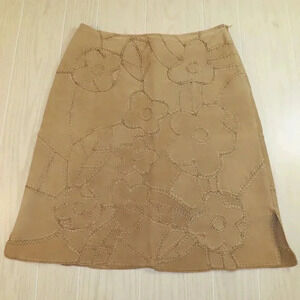 Suedessence 100% Leather floral Patchwork Skirt Knee Length Lined Vintage sz 12
